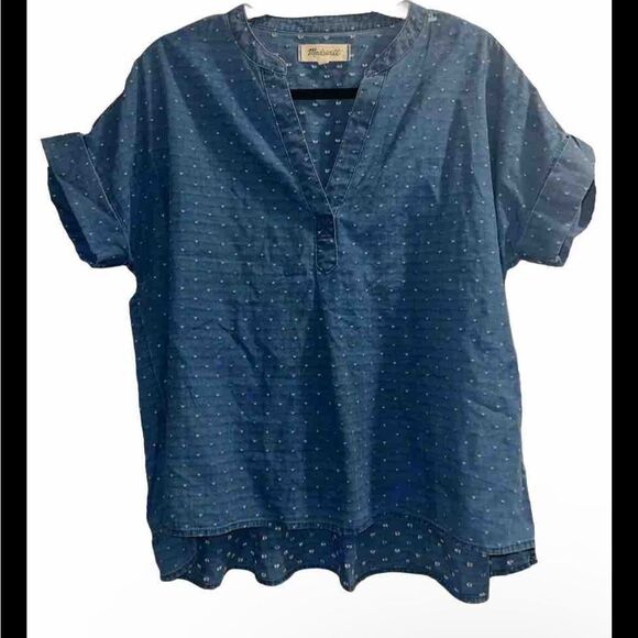 ✨MADEWELL LAKELINE SWISS DOT POPOVER SZ S SHIRT IN SWISS DOT INDIGO SWISSDOT✨ - Picture 4 of 7